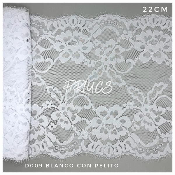 Puntilla ancha D009 Blanco con pelito